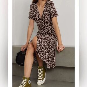 Reformation Locklin Button Up Midi Dress in Brown Floral Print
